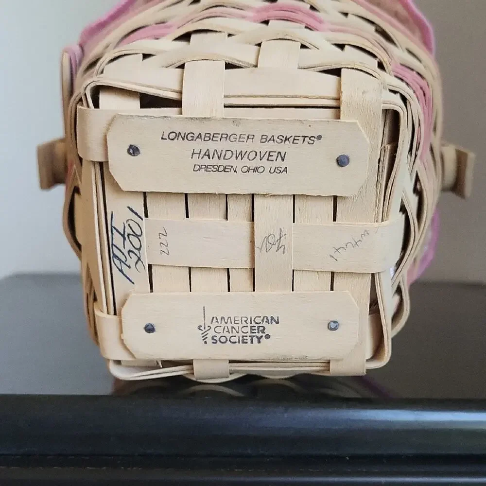 Longaberger Hope Basket Handwoven Basket with Pink Trim Vimtage 2001